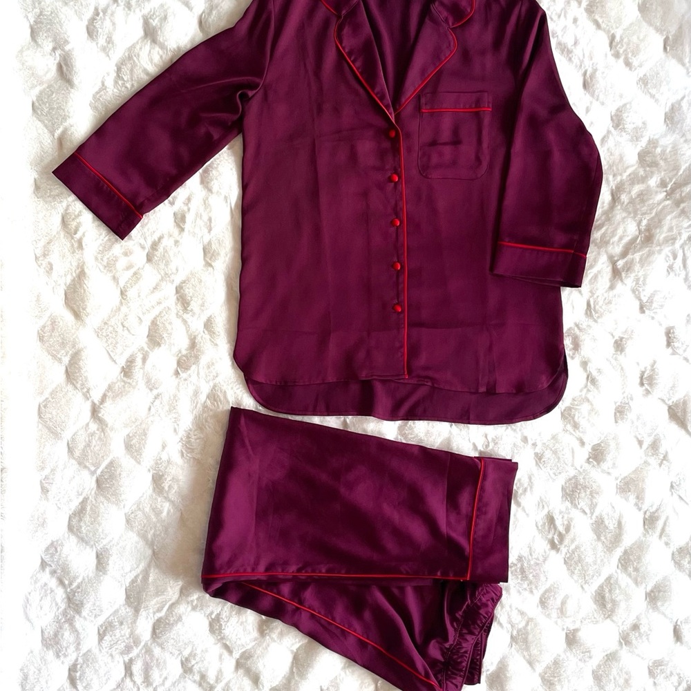 Ann Taylor Magenta Satin Sleepwear with Red Piping